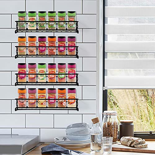 Vinsani 1/2/3/4/5/6 Tier Spice Racks Organiser - 4 Tier Flexible Herb Spices Condiments Jar Wall Mounted Hanging Storage with Adhesive Stickers & Screws For Pantry Kitchen Walls (Black) - Image 4