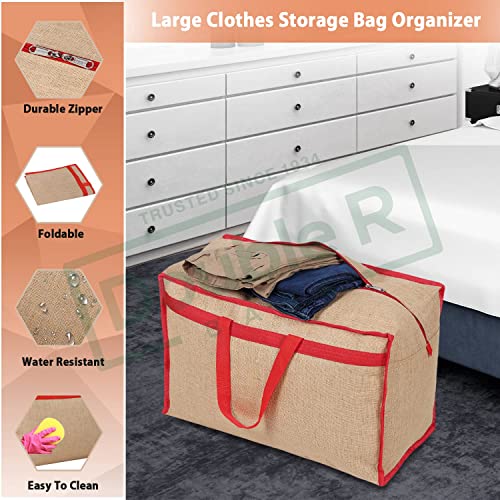 Image of Shibui Heavy Duty Extra Large Storage Bag, Moving Bag Tote, Blanket Clothes Organizer, Comforter, Bedroom closet, Room Essentials (Grey Canvas) (Pack of 1, Red)