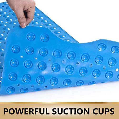 Image of TurtleGrip Anti-Slip Shower Mat, 100x40 cm Soft-Pebble (Solid Blue), Anti-Skid Bath Mat with Suction Cups, Machine Washable Bathroom Mats with Drain Holes, Anti Slip mat for Bathroom Floor