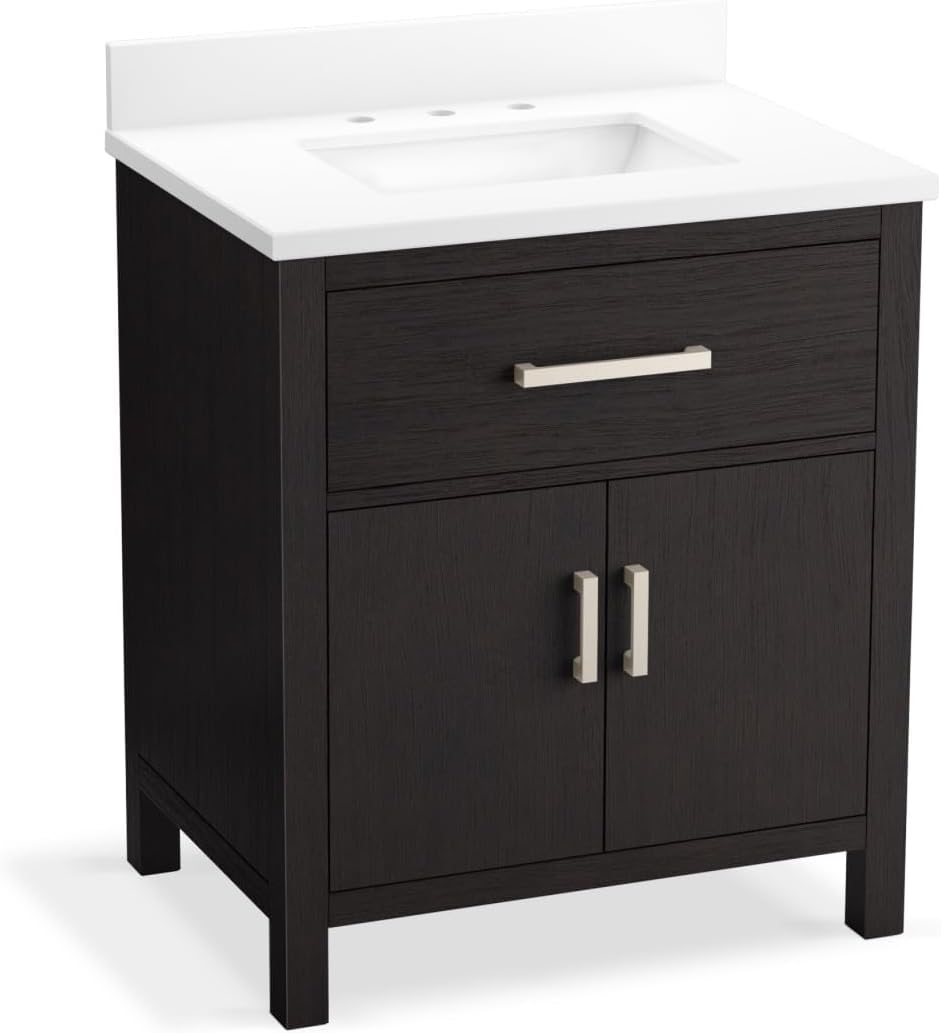 KOHLER K-40638-BD1-BWK Kresla 30" Bathroom Vanity Cabinet with Sink and Quartz Top, Black Oak ...