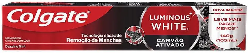 Colgate Luminous White Creme Dental Clareador Carvão Ativado 140g