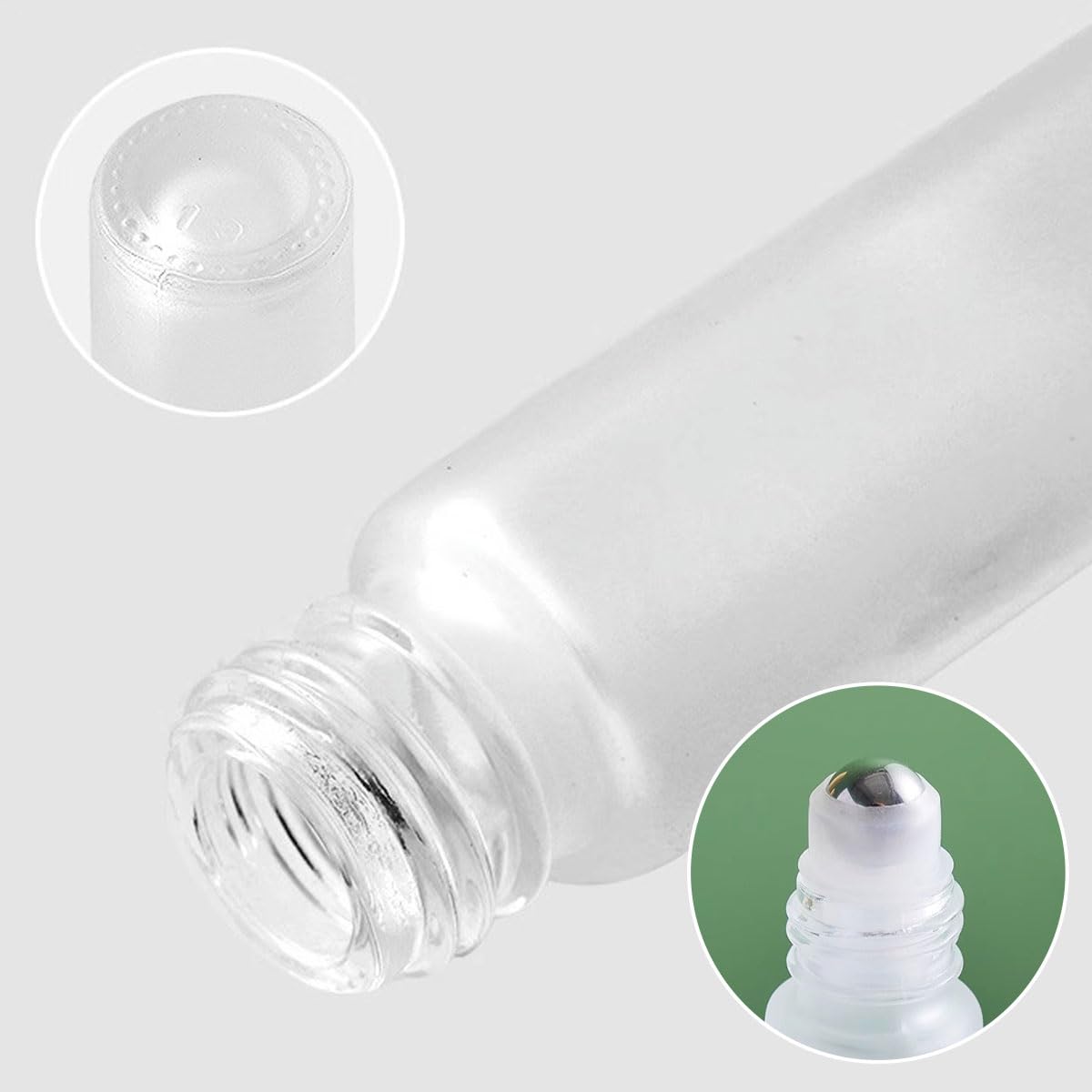 LEEQ 6Pcs Roll-on Bottles Riutilizzabile - Bottiglie di Rullo, Contenitori in Vetro con Sfere in Acciaio Inossidabile e Coperchio di bambù Imitazione per Olio Essenziale Profumi Balsami per Labbra