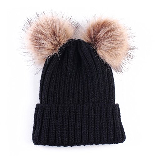 oenbopo Baby Winter Warm Hat Kids Winter Knitted Hat Child Knit Beanie Knit Pom Fur Pom Hat Crochet Ski Cap Black