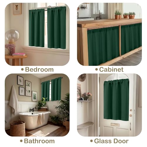 Image of Kitchen Curtains for Small Window Treatment, Light Filtering Short Cafe Curtains Over Sink, Half Window Drapes Tier for Bedroom Bathroom Rod Pocket, 2x40Wx36L Inches, Ever Green