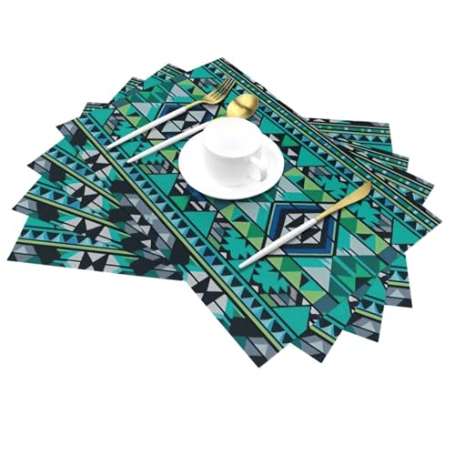 Sets de table PVC antidérapants tissage géométrique bleu vert lavables pour repas