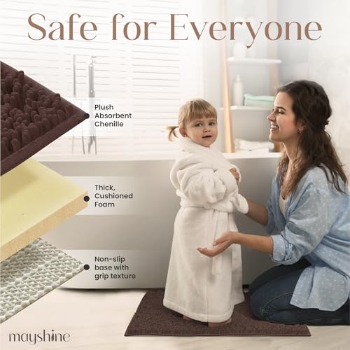 Image of MAYSHINE Plush Shaggy Chenille Bath Mat | Extra Soft, Super Absorbent, Non-Slip Bathroom Rug | Fluffy Microfiber, Area Rug Sets for Bathroom Floor, Kitchen, Living Room | 47 inchx27 inch | Brown