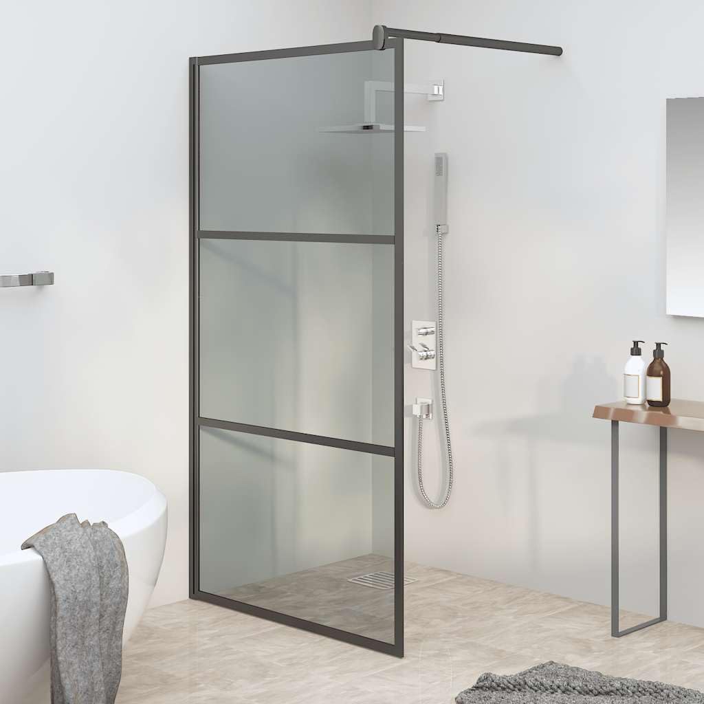Ścianka prysznicowa Walk-In 115 x 195 cm, szkło ESG, ciemna z aluminiową ramą, czarna, regulowany profil i drążek podporowy, stabilna kabina prysznicowa do łazienki, ochrona przed pryskaniem