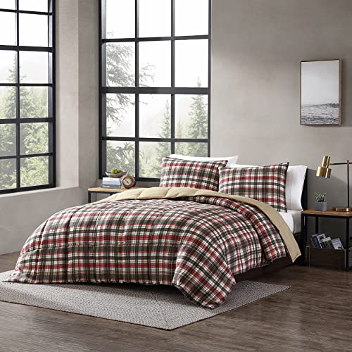 Image of Eddie Bauer - King Comforter Set, Reversible Plaid Alt Down Bedding with Matching Shams, Home Decor for Colder Months (Astoria Red, King)