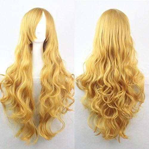 Womens/Ladies 80cm Yellow Color Long CURLY Cosplay/Costume/Anime/Party/Bangs Full Sexy Wig (80cm,Curly Yellow)