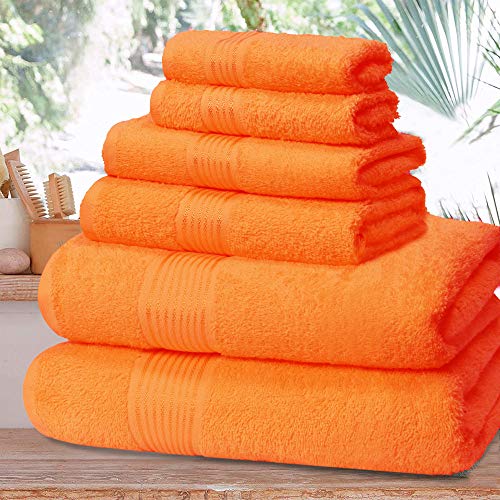 Elvana Home Ultra Soft 6 Pack Cotton Towel Set, Contains 2 Bath Towels 28X55 Inch, 2 Hand Towels 16X24 Inch & 2 Wash Coths 12X12 Inch, Ideal For Everyday Use, Compact & Lightweight - Orange #TOP4