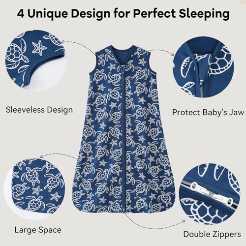 Image of Baby Sleep Sack 0-6 Months 0.5 Tog Wearable Blanket Baby, 3 Pack 100% Cotton Lightweight Sleeping Sack with 2-Way Zipper for Newborn Infant Shark