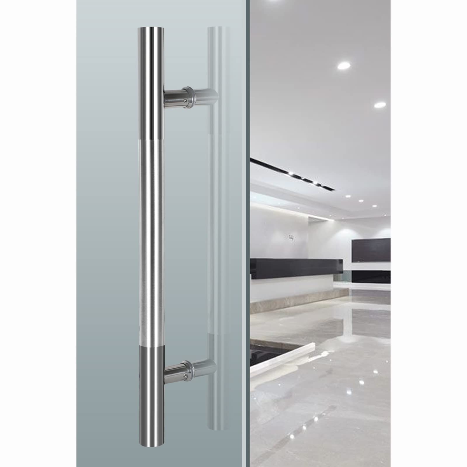 CWCQGH Door Handles, Brushed Stainless Steel Door Handles, Double Push-Pull Handle Hardware with washers,Frosted-60cm/23.6in