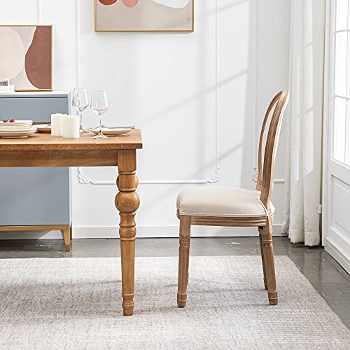 Xrhom Dining Chairs Set Of 2 French Country Dining Room Chairs Farmhouse Upholstered Chair With Round Back Rubberwood Legs For Living Room Bedroom Kitchen, Beige #TOP2