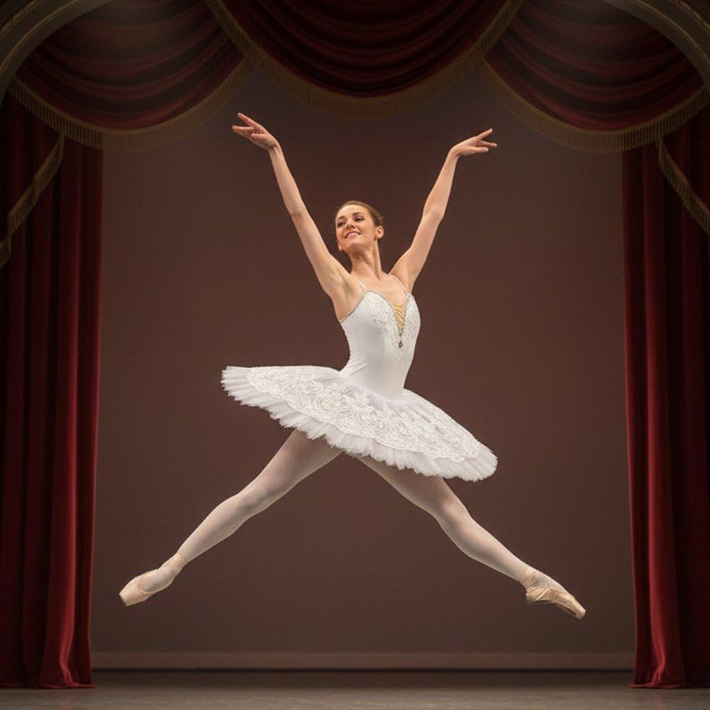 Costume De Ballet pour Femme, Style Lac des Cygnes, en Dentelle Florale, avec, Justaucorps Jupe Crêpe.