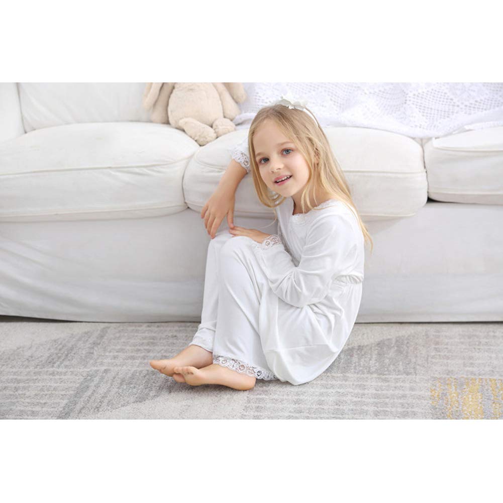 Chemise de Nuit Enfant，Pyjama pour Fille 3-13ans Robe de Nuit à Manches Longues en Dentelle en Coton pour Enfant