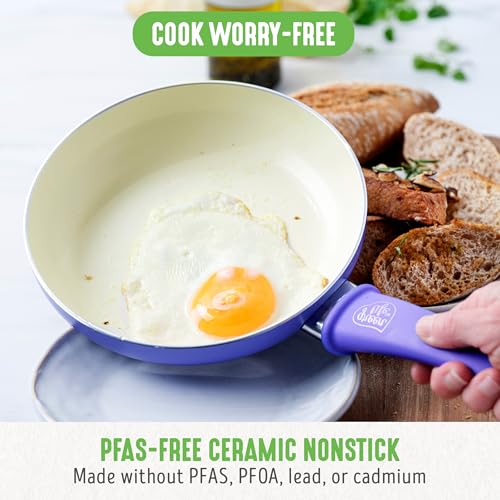 Image of GreenLife 16 Piece Ceramic Nonstick Pots & Pans Cookware Set, Periwinkle