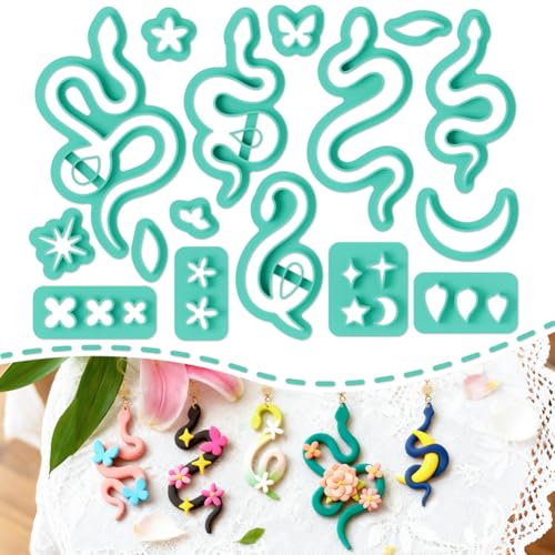 Image of ORIGACH 16 Pcs Snake Polymer Clay Cutters Set | Snake Flower Star Shape Clay Cutters for Polymer Clay Jewelry Earrings with a Clear Storage Box