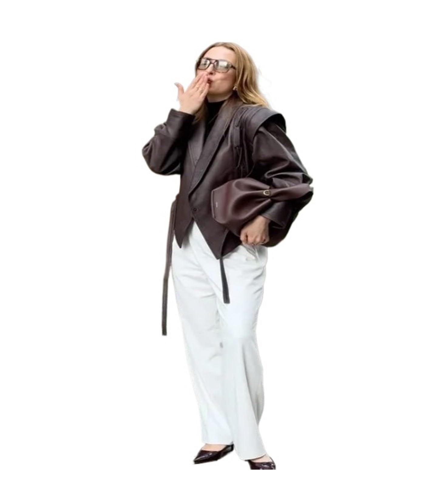 Chaqueta Cuero Mujer Faux Black Jacket Coat With Belt Lapel Women's Outwear Para salir