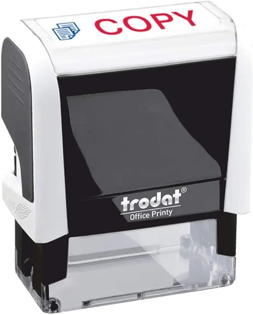 Trodat Stamp 4912 Office Printy with English Text COPY  Self Inking, Red and Blue Ink, 18 x 46 mm