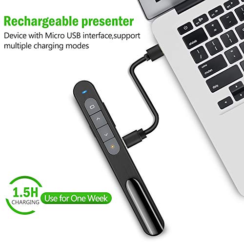 DinoFire for Bluetooth Green Light USB Rechargeable Presentation Remote Powerpint Clicker RF 2.4 GHz Dual Modes Wireless Presenter Slide Advancer Hyperlink for Mac/Keynote/PC/PPT