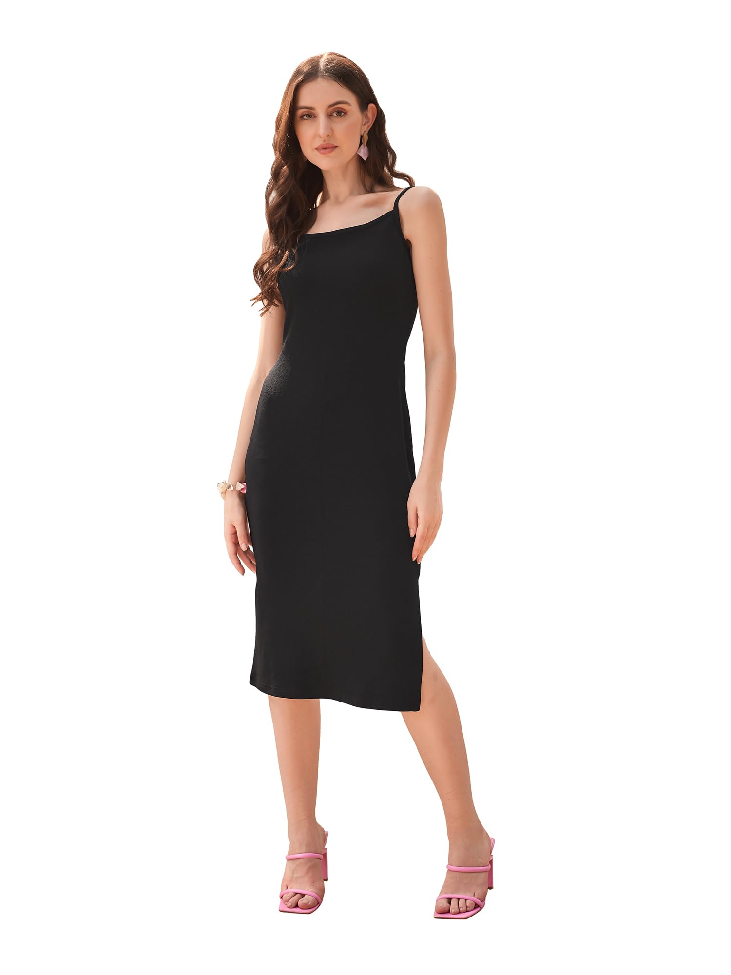 Purvaja Womens Slit Knee Length Dress (Wini-132_Black_Xx-Large)
