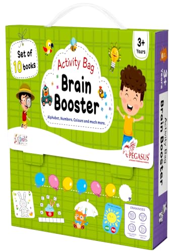 Brain Booster Activity Bag for Kids & Children |Set of 10 Books| Dot to Dot,Look & Find,How Many,Mazes,Difference,Reasoning,Sort,Word Search,Jumble