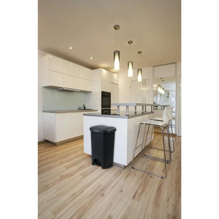 12.1 Gallon Step Trash Can with Lid - Black Plastic Kitchen Garbage Bin, Black, for Modern Home & Office Use