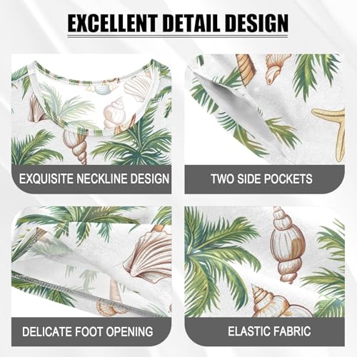 ALAZA Seashell Palm Tree Starfish White Pajamas Short Sleeve 2 Piece Sleepwear Top and Bottom Pajama Set Unisex4
