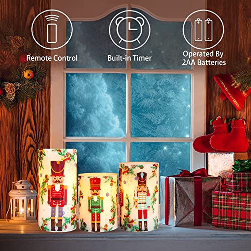 Image of MELTONE Nutcracker Christmas Flameless Candles Remote: Real Wax Flickering Battery Operated Candles - Home Party Bedroom Birthday Holiday Xmas Decorations