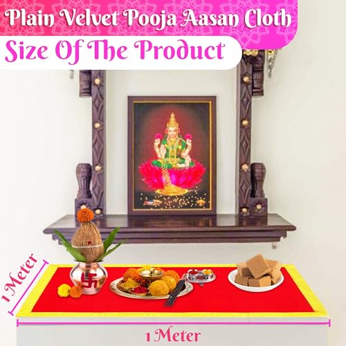 Image of Bhakti Lehar (1 Meter) Big Large Size Plain Red Velvet Pooja Aasan for God Idol /Chowki Aasan Kapda Cloth for Temple Shelf Home Mandir, Ganesh Baithak and God Idol Sitting - Pack of 2