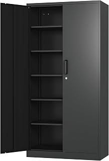 Metal Garage Storage Cabinet - 71" Tall Metal Storage Tools Cabinet with Locking Doors and Adjustable Shelves for Home Office, Garage and Warehouse (Black)