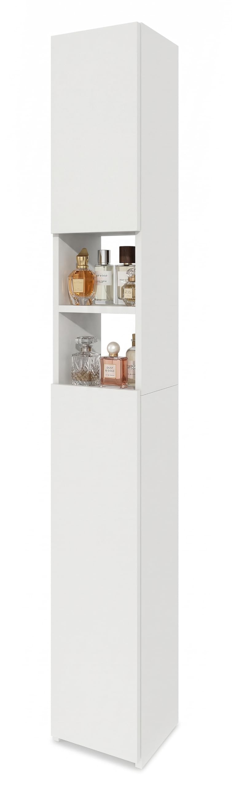 CraftPAK Badezimmerschrank 24 cm Breit, Badschrank, Hochschrank 7 Fächer Verstellbar 2 Türen Badezimmermöbel Badmöbel Schmal Holz Weiß