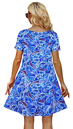 Image of Casual Summer Dresses for Women Beach Sun Dress Short Sleeve Tshirt Dress with Pockets