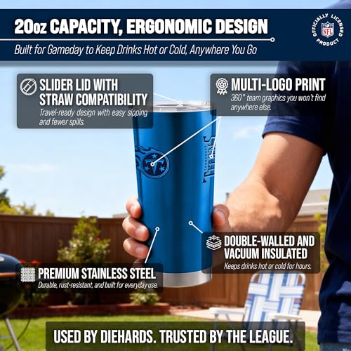 Image of Tennessee Titans NFL 20oz Stainless Steel Insulated Tumbler, Slider Lid