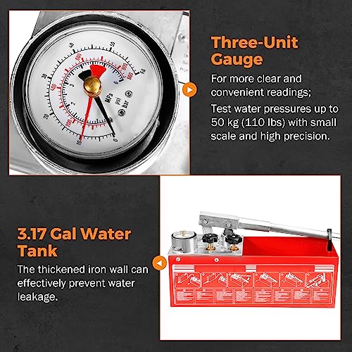 Image of BEAMNOVA Hydrostatic Test Pump 3.17 Gallon Hydraulic Manual Water Pipe Leakage Pressure Tester Kit with Gauge Tank
