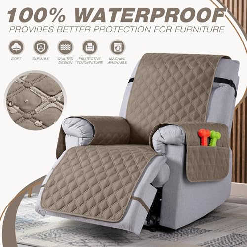 Image of TAOCOCO 100% Waterproof Recliner Covers, Recliner Sofa Covers with Leg Straps, Reversible Recliner Couch Cover for Reclining Chair, Washable Couch Protector for Pets Kids(1 Seater 22 inch, Taupe)