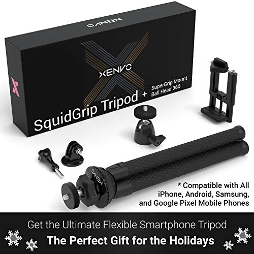 Xenvo SquidGrip Flexible Cell Phone Tripod and Portable Action Camera Holder - Compatible with iPhone, GoPro, Android, Samsung, Google Pixel and All Mobile Phones