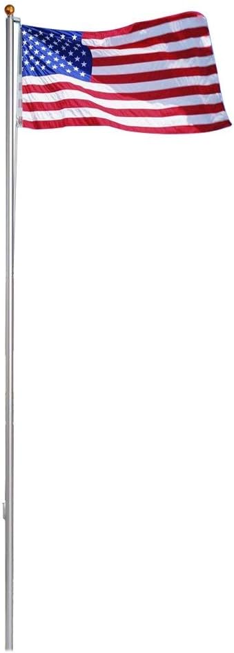 ZENY 16FT Sectional Flag Pole 3'x5' American Flag & Ball Top Kit Hardware Outdoor Garden Halyard Pole Inground Flagpole (16FT)