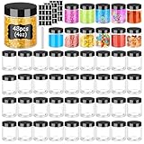 Hajoyful Plastic Jars with Lids 4 OZ 48 PCS, Small Cosmetic Slime Containers Clear Travel Round Jars Empty Leak Proof Refillable Sample Containers with Black Lids for Lotion, Cream, Cosmetics