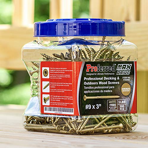 Proferred - V56092 Professional Decking & Outdoors Wood Screws, 6-Lobe Bronze SKT Coating - 1500 Hour Salt Spray, Size Options in #8, 9, and #10, Lengths 2\", 2.5\", 3\", 3.5\", and 4\"