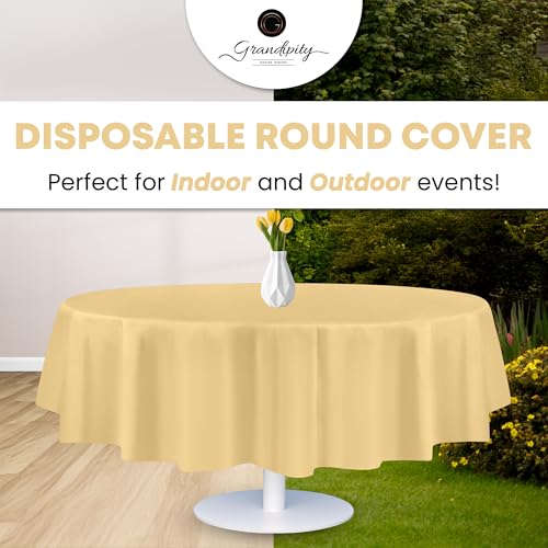 Image of Grandipity 24 Pack Premium Disposable Plastic Tablecloth 84 inch Inch Decorative Round Table Cover - Ivory