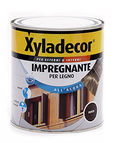 Xyladecor Impregnante All' Acqua Per Legno Vernice Fondo Per Interni Ed Esterni, Inodore, Colore Noce 750Ml