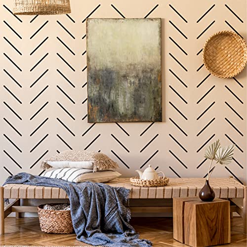 A Room With Black Line Vinyl Wall Decals, Peel And Stick Modern Boho Stickers, 300 Stripes With A Reference Template For Sticking #TOP3