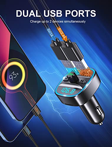 Mohard-Bluetooth-FM-Transmitter-for-Car-Bluetooth-Car-Adapter-MP3-Player-FM-Transmitter-Hands-Free-Calling-Dual-USB-Ports-5V24A-1A-LED-Screen-Support-TF-Card-USB-Flash-Drive