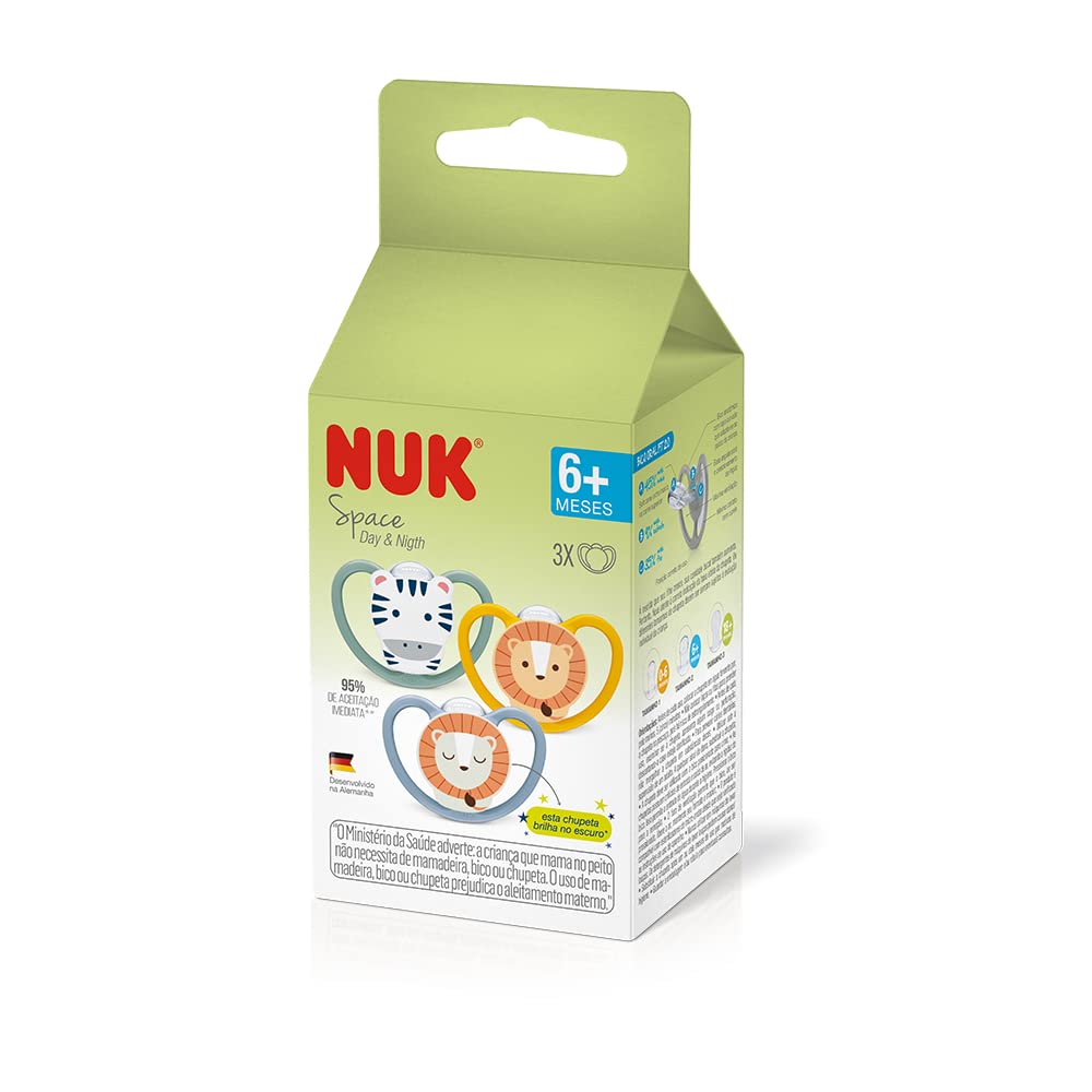 NUK Kit Com 3 Chupetas Space 6+ Meses – Dia E Noite