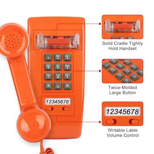 Téléphone fixe rétro vintage avec sonnerie mécanique et fixation murale - 3