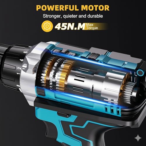 Image of MAXIVE high Power Cordless Drill Machine Kit with 2 Li ion Batteries Dual Speed Electric Impact Driver with Keyless Chuck LED Light and Multiple Drill Bits for Wood Metal and Wall