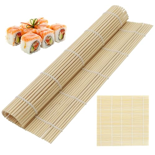 HOPELF 2 Pack 9.5 Inch Bamboo Sushi Mat - Sushi Roller Mat for Making Shaping & Molding Sushi Roll & Kimbap - Food-Safe Sushi Making Supplies Tools & Accessories