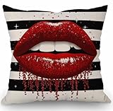 Matière : coton et lin SSOIU Housse de coussin décorative à rayures rouges noires et blanches pour décoration d\'intérieur de style rustique - 45,7 x 45,7 cm