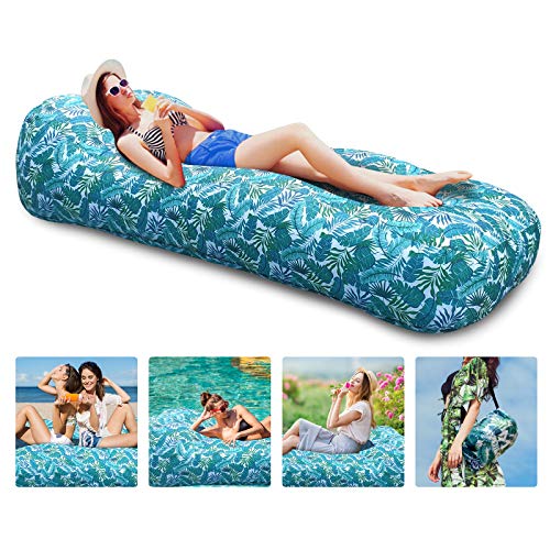 Myuilor Lounger Chair Air Sofa Couch Inflatable Hammock Ergonomic Beach Bed Waterproof Anti-Air Leaking for Camping Hiking Travel Beach Picnic Lakeside, No Pump Required (Green)